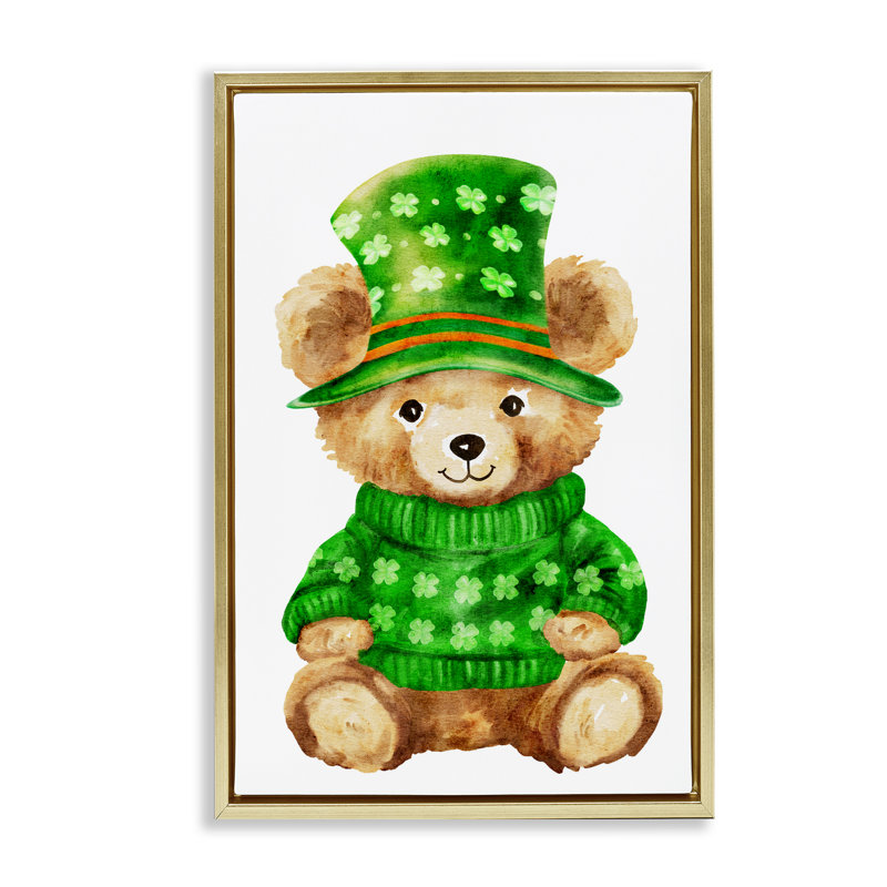 Cadre flottant d'ours St. Patty's Day, design par Amy Hall, H 25 po x l 17 po, Cadre flottant métallique doré