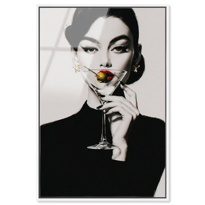 Décoration murale tendance « Midnight Martini II » (impression acrylique encadrée) par Art Remedy, cadre blanc, 20 x 30