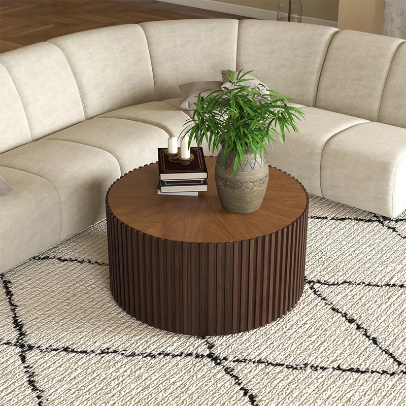 Silva 31.5'' Drum Coffee Table, Fully-Assembled, Dark Walnut