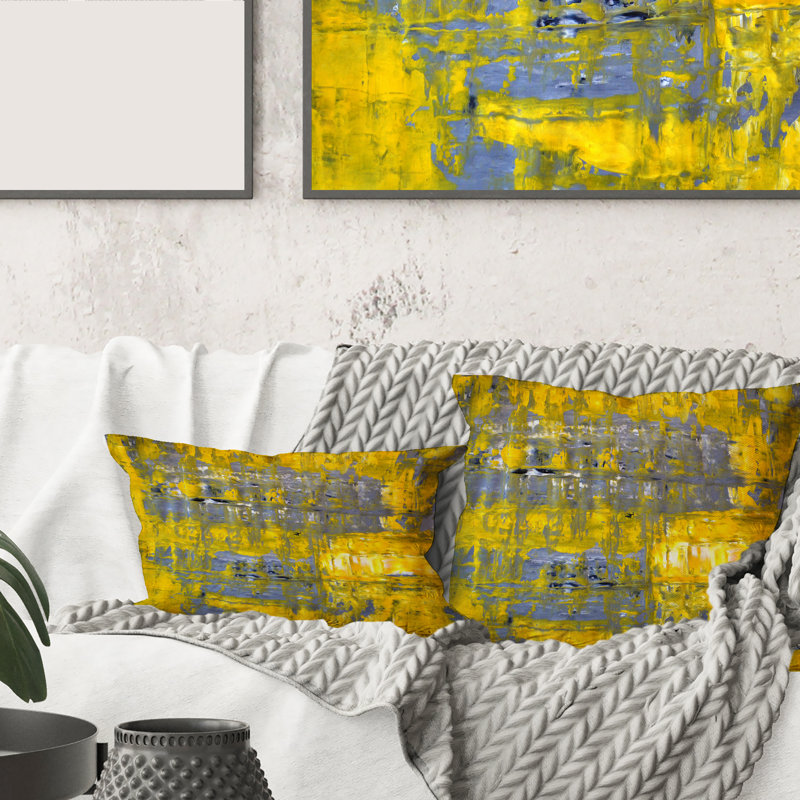 Rectangle, jaune rencontre l'art abstrait abstrait gris I - Coussin décoratif moderne