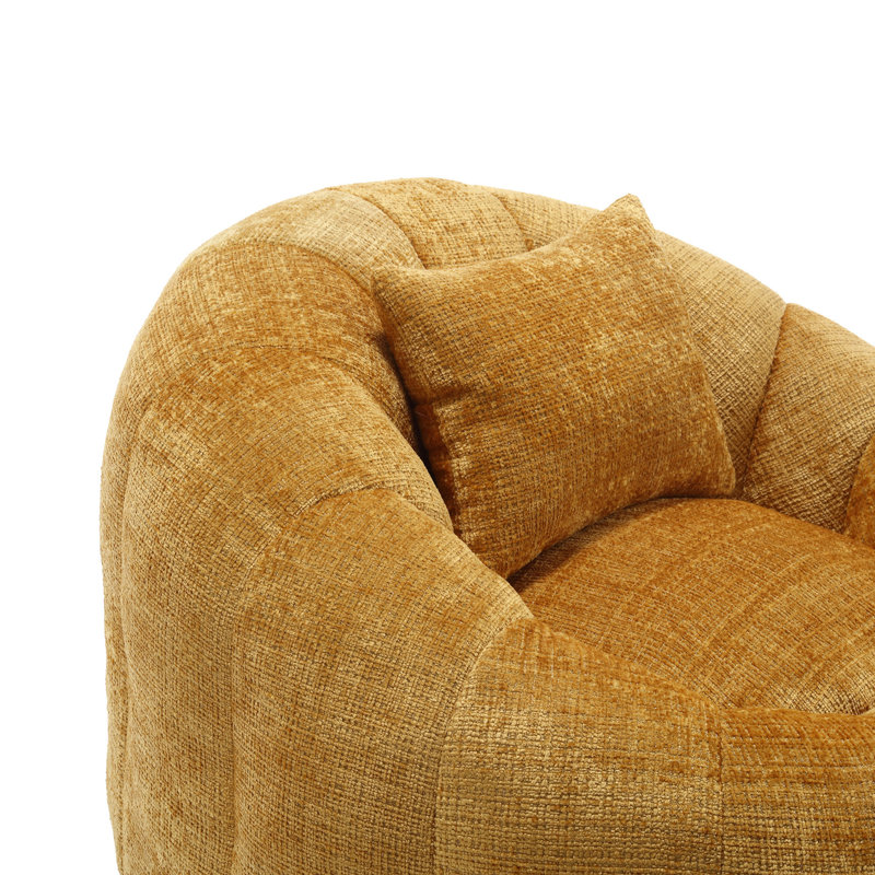 Fauteuil à billes moderne avec repose-pieds, coussin, Chenille jaune