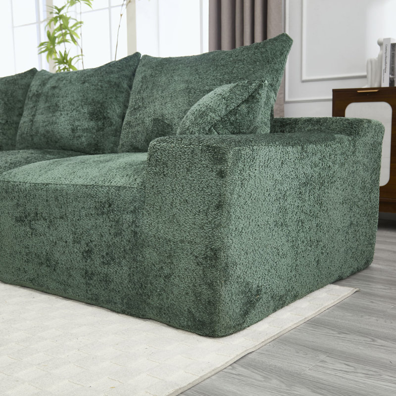 Boucle Sectional Sofa with pillows,No Assembly Needed, Emerald Boucle