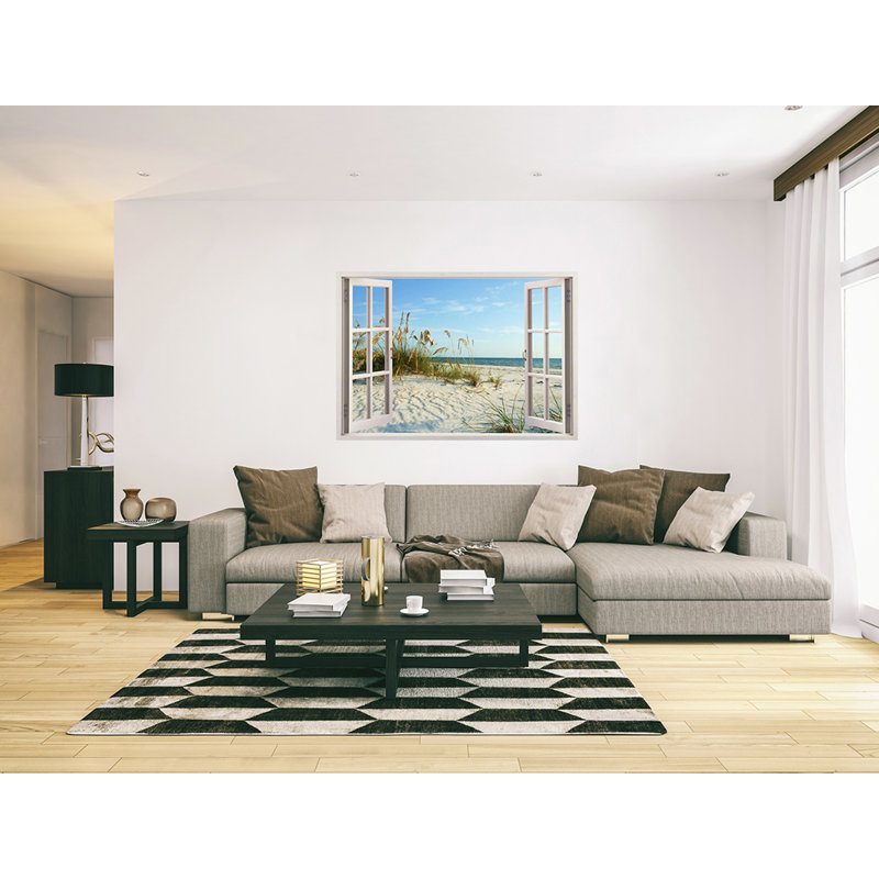Sand Dunes Beach Reeds 3d Window View Canvas Print Wall Art - Wrapped Canvas Art Prints
