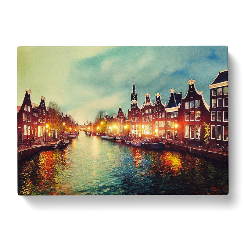 Amsterdam Canal Watercolour Vol.3 - Wrapped Canvas, 40cm H x 60cm W x 3cm D