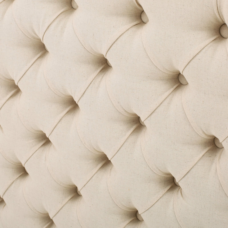 Contemporary Beige Headboard For Queen Bed, Fully Upholstered Modern Style Fabric Upholstery, Enhances Bedroom, Assembly Needed