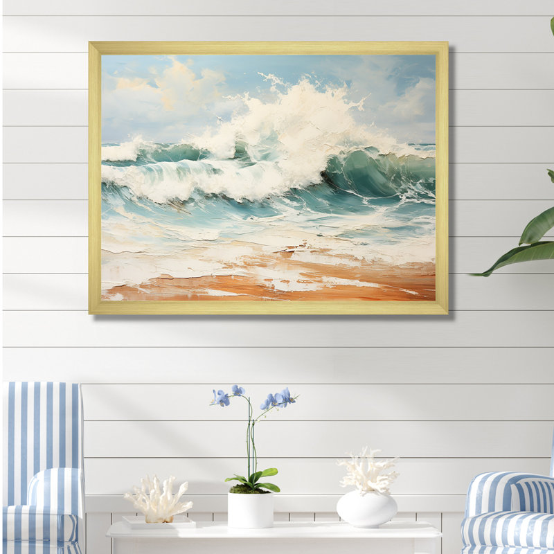 Pinney - plage et océan, reproduction d'art sur toile, Cadre doré simple, H 12 po x l 20 po x P 1 po