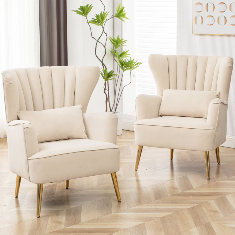Fauteuil à oreilles large de 31,5 po Xai, Velours beige