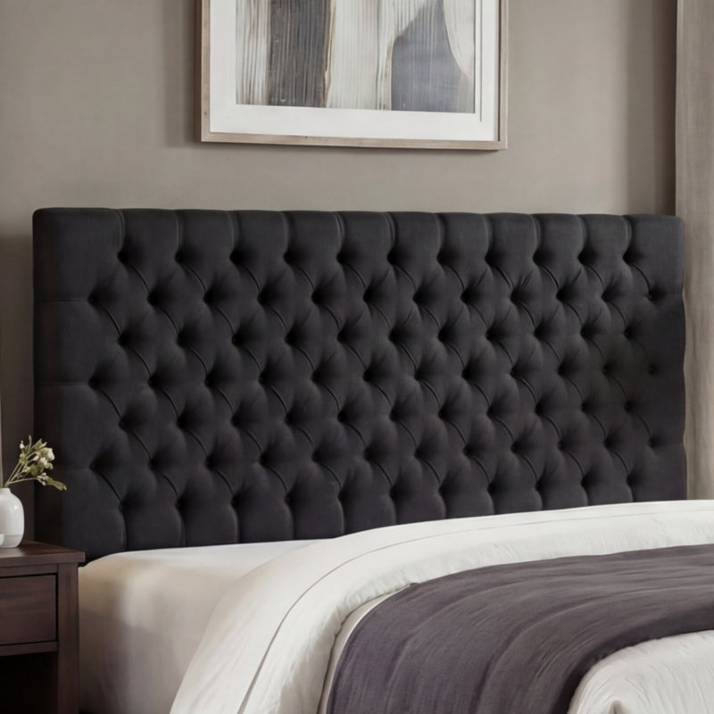 Tufted Upholstered Headboard With Adjustable Legs Compatible With Full & Queen Beds, Taupe Gray