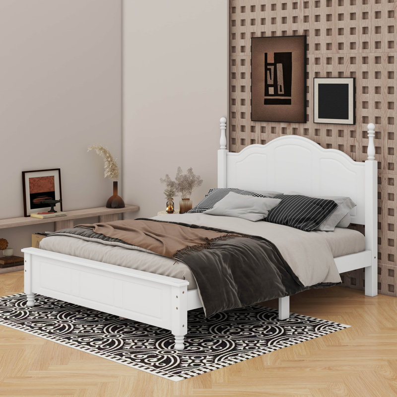 Wood Retro Style Platform Bed With Wooden Slat Support, Full, White
