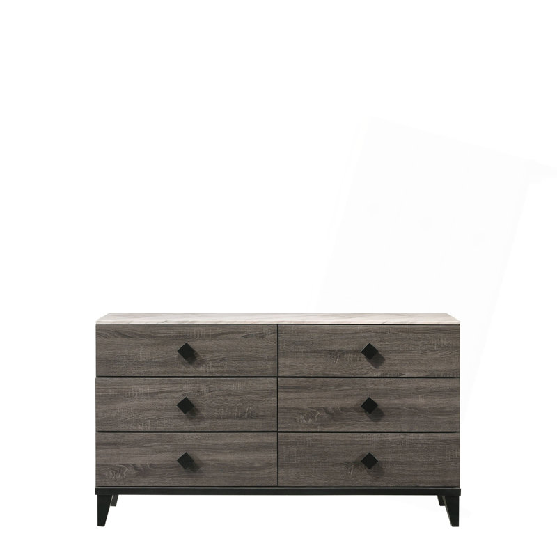Dessus en faux marbre et commode au fini chêne gris rustique