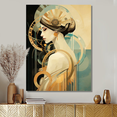 Art déco, portrait, fondu rétro bleu - art mural moderne femme, salon