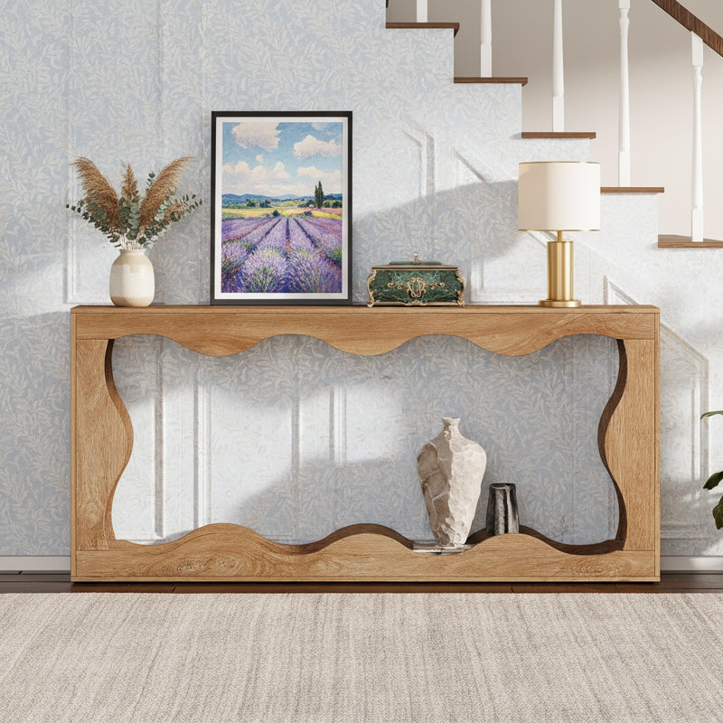 Console 63 po, canapé de table d'entrée de style campagnard derrière le canapé, Naturel