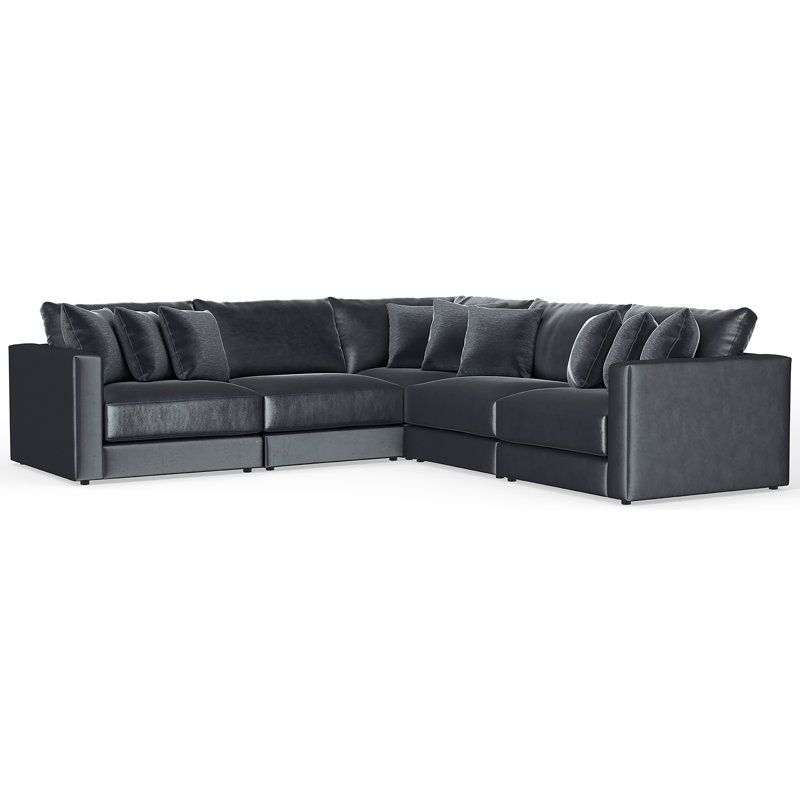 Canapé modulaire très profond rond cinq pièces Rondale, Mélange de polyester gris