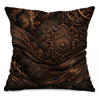 Intricate Bronze Mandala Double Sided Throw Pillows