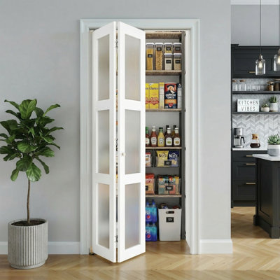 Frosted Glass and Solid Manufactured Wood Pre-drilled Bi-Fold Door With Installation Hardware Kit