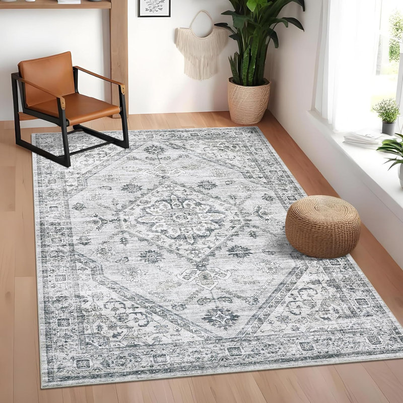 Washable Rugs Area Rugs 10x13 for Living Room, Vintage Blue Floral Bedroom Rugs Indoor Accent Large Carpet Table Soft Non Slip Retro Floor Cover