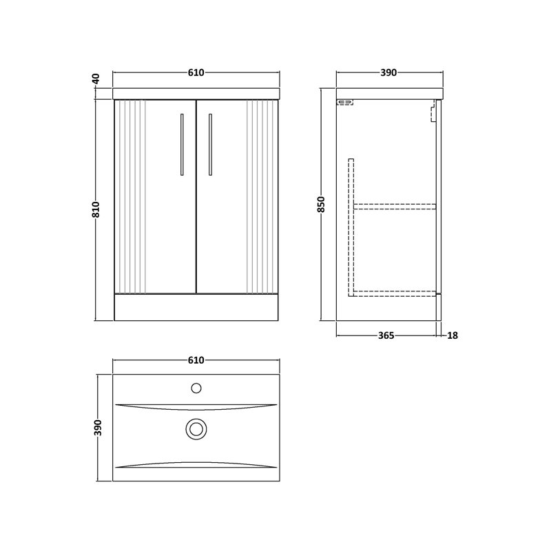 Deco 610mm Single Bathroom Vanity with Integrated Vitreous China Basin, Satin Gray