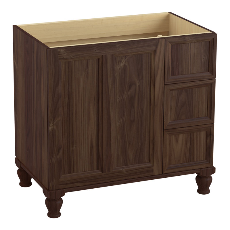Damask Vanity Base Only with Furniture Legs and 2 Doors, Terry Walnut