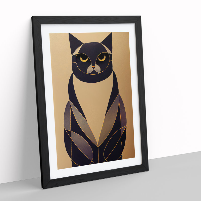 Cat Deco No.3 - Single Picture Frame Print, 64cm H x 46cm W x 2cm D, Black Framed