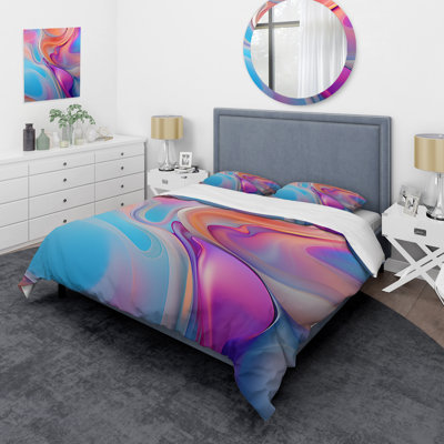 Transitional Pink And Blue Shapes VI - Abstract Modern Shapes Transitional Duvet Cover Set