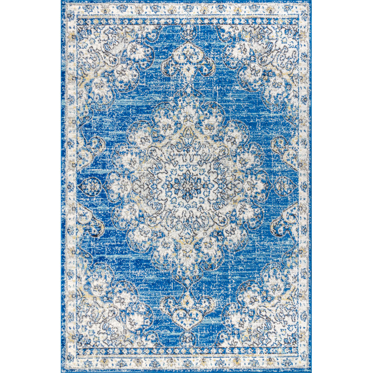 Lathan Bohemian FLAIR Boho Vintage Medallion Blue/Cream Rug