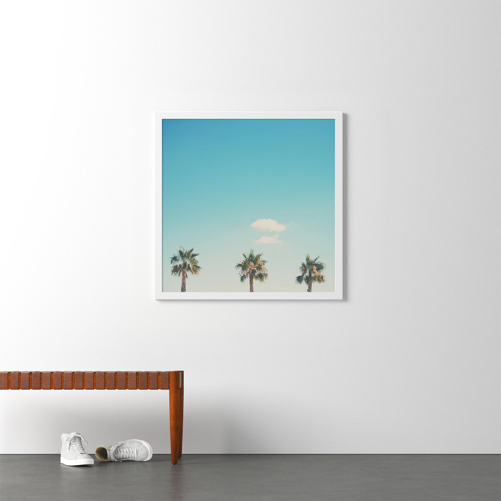 A Trio Of Palm Trees by Laura Evans, White Framed, 40.38" H x 40.38" W x 0.875" D