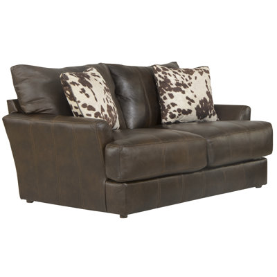 Johnicia 68'' Top Grain Italian Leather Match Loveseat with 2 Accent Pillows