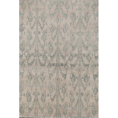 Tapis beige et bleu clair noué à la main de haute qualité