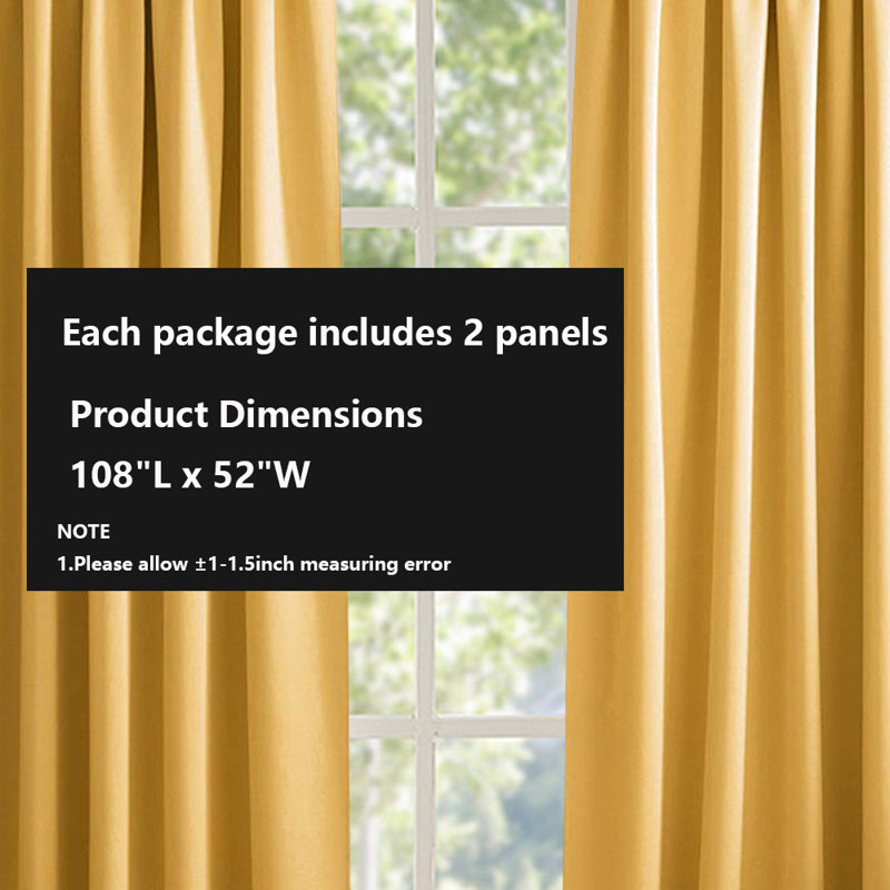 Room Darkening Curtains，2 Panels Set, 52" W x 108" L
