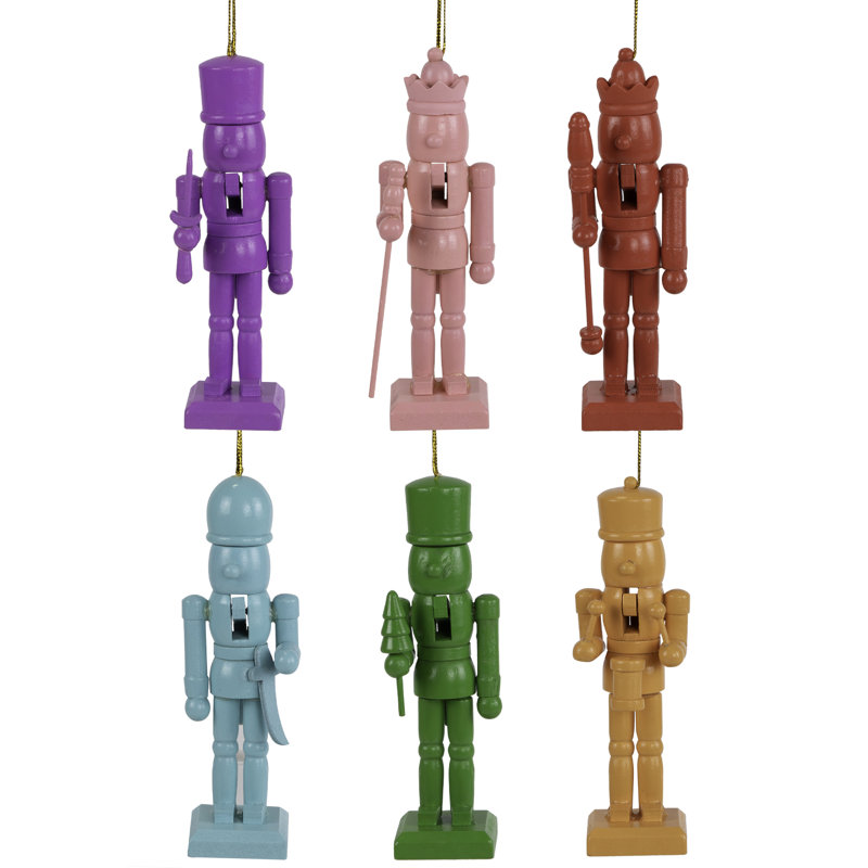 Rainbow Nutcracker Wooden Christmas Ornaments - 5" - Multicolor - Set Of 5
