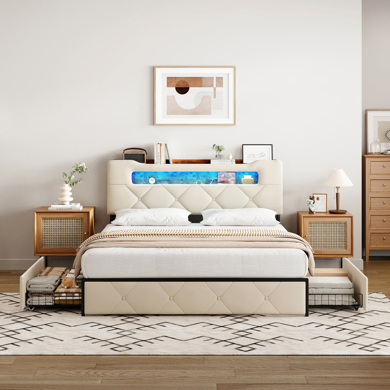 Bed, European Kingsize (160 x 200 cm), Beige