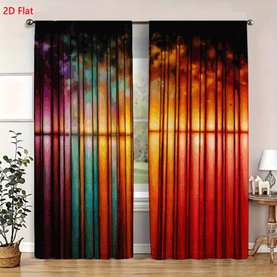 2 Piece Set Abstract Vertical Stripes Window Curtains Modern Colorful Gradient Print Drapes For Living Room Bedroom Home Decor Rod Pocket Easy Install Lightweight Fabric Window Treatment