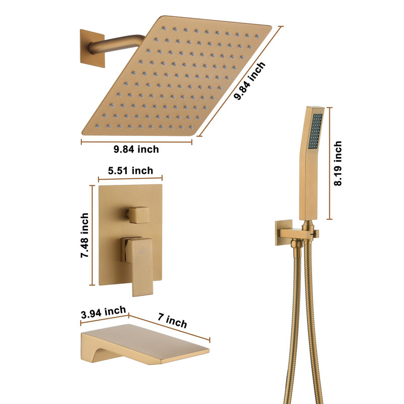 Brushed Gold Multi-Head Rainfall Shower System with Handheld