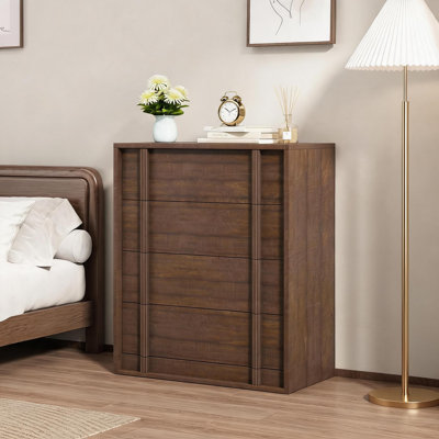 Nightstand with 4 Drawers for Bedroom, Modern Bedside Table with Vertical Handle, Wooden Storage Cabinet Side Table for Living Room Entryway Dorm, Nat