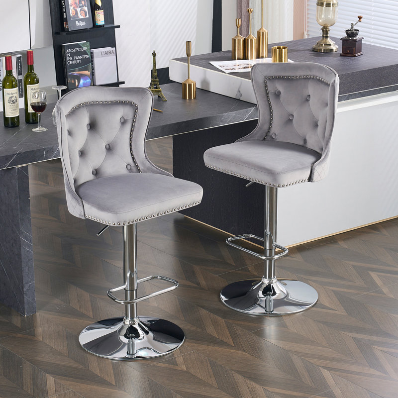 Tabouret de bar Fredez, Gris, Chrome chrome