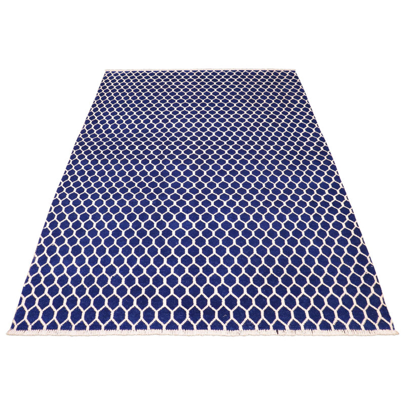 Tapis moderne en laine et soie bleu / ivoire Modern Parie - 6 pi 2 po x 9 pi 2 po