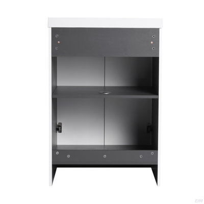 Meuble-lavabo autoportant avec lavabo en résine blanche et 2 portes d'armoire à fermeture en douceur (emballage KD)