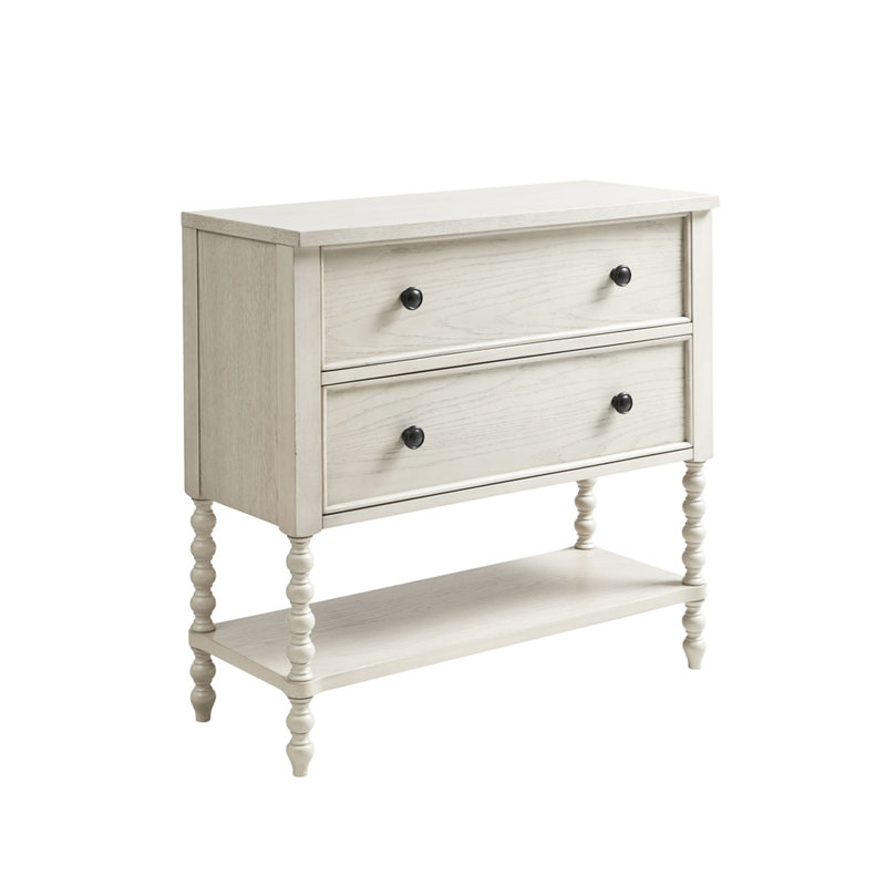 Commode d'appoint à 2 tiroirs en bois massif fini blanc antique pour salon