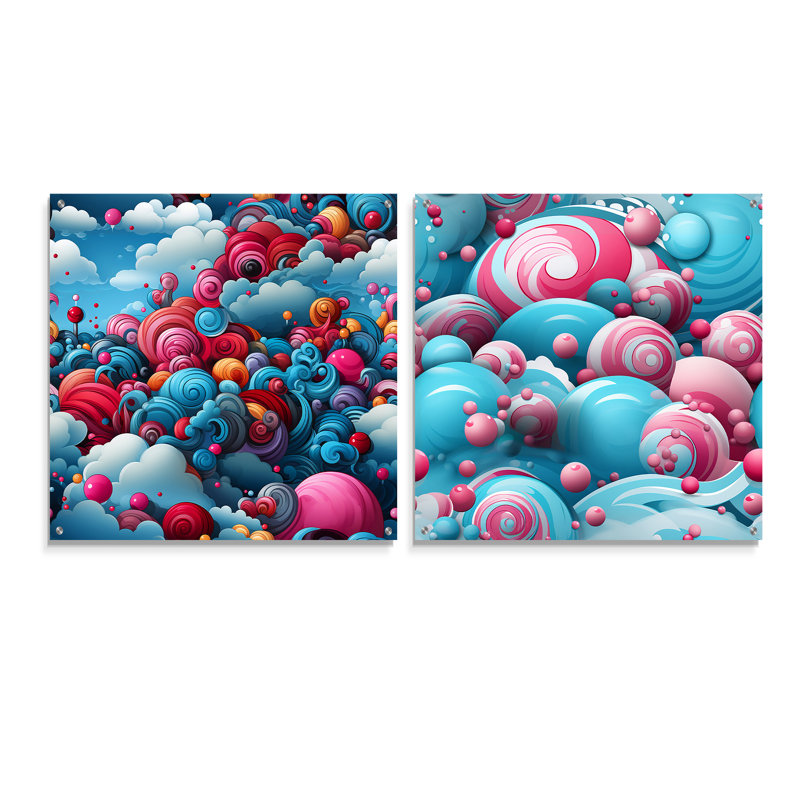 Ciclali - Ensemble de 2 peintures murales abstraites en acrylique, H 36 po x l 73 po
