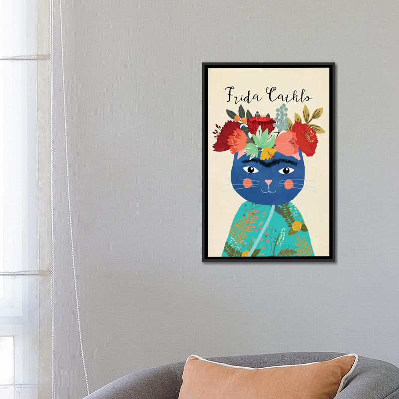 « frida cathlo », reproduction sur toile, H 26 po x l 18 po x P 1,5 po, Toile avec cadre noir, Pas de tapis