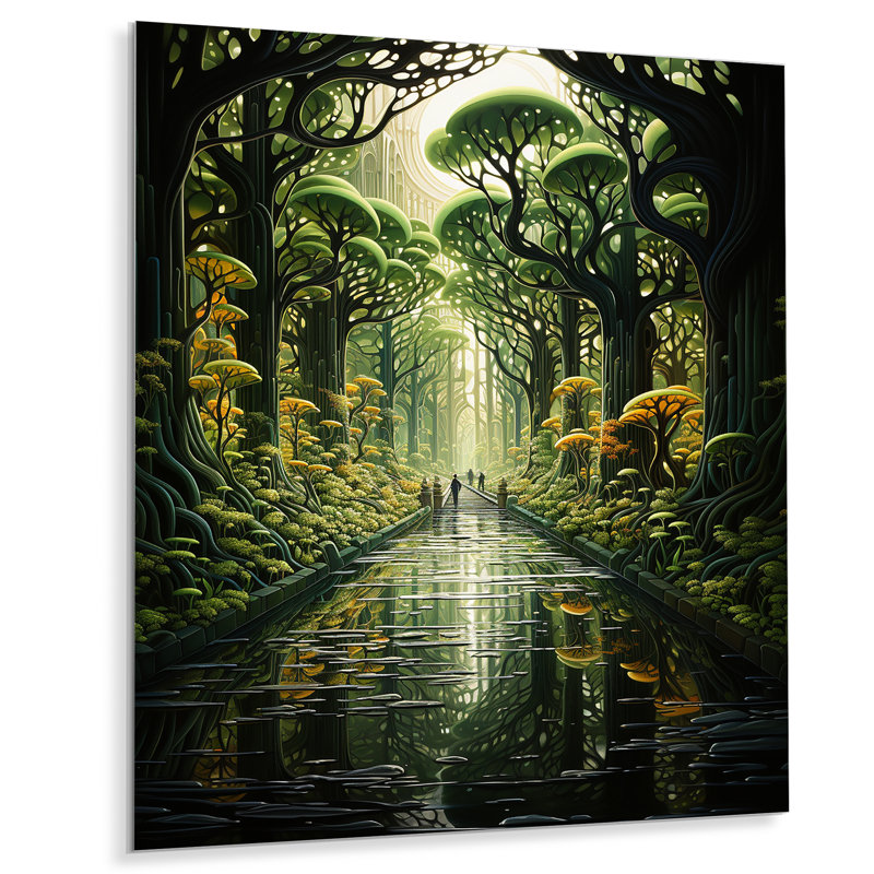 "Surréel chemin vers la nature sauvage I" sur métal, H 40 po x l 30 po x P 1,5 po