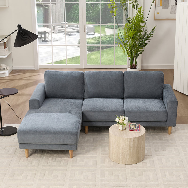 2-Piece 84" Upholstered L Shape Sectional Sofa, Blue Gray Chenille