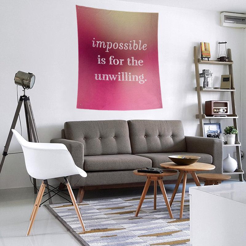 Tapisserie quote « impossible à écrire » en polyester, H 27,5 po x l 37,5 po, Lueur rose