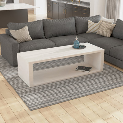 Keli Walpole 58 Inch Cube Shaped Wooden Coffee Table with Open Bottom Shelf, Charcoal Grey