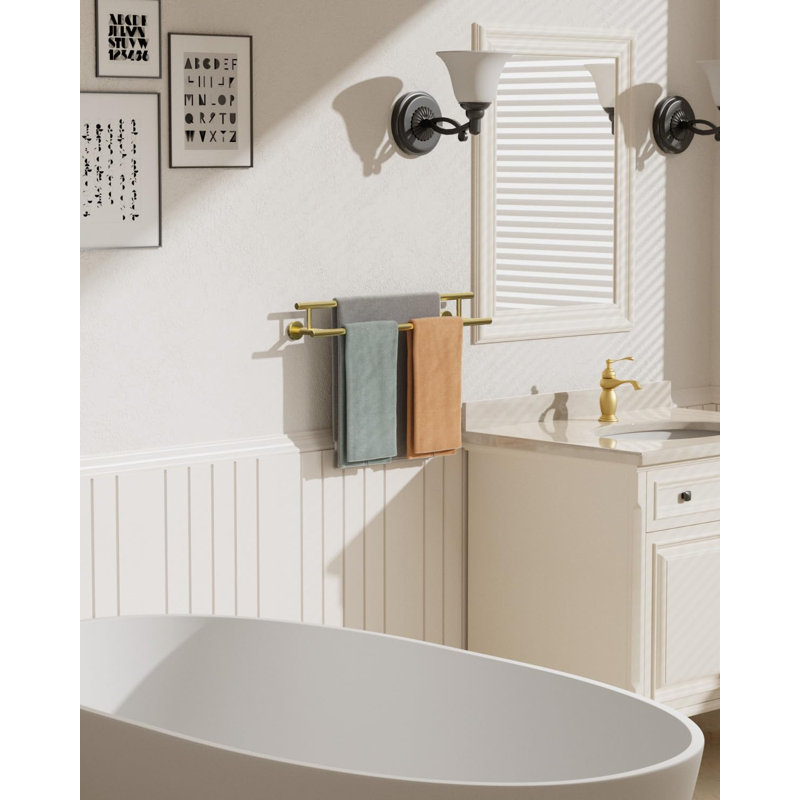 Double barre à serviettes, porte-serviettes mural 24 po, or brossé, Brushed Gold