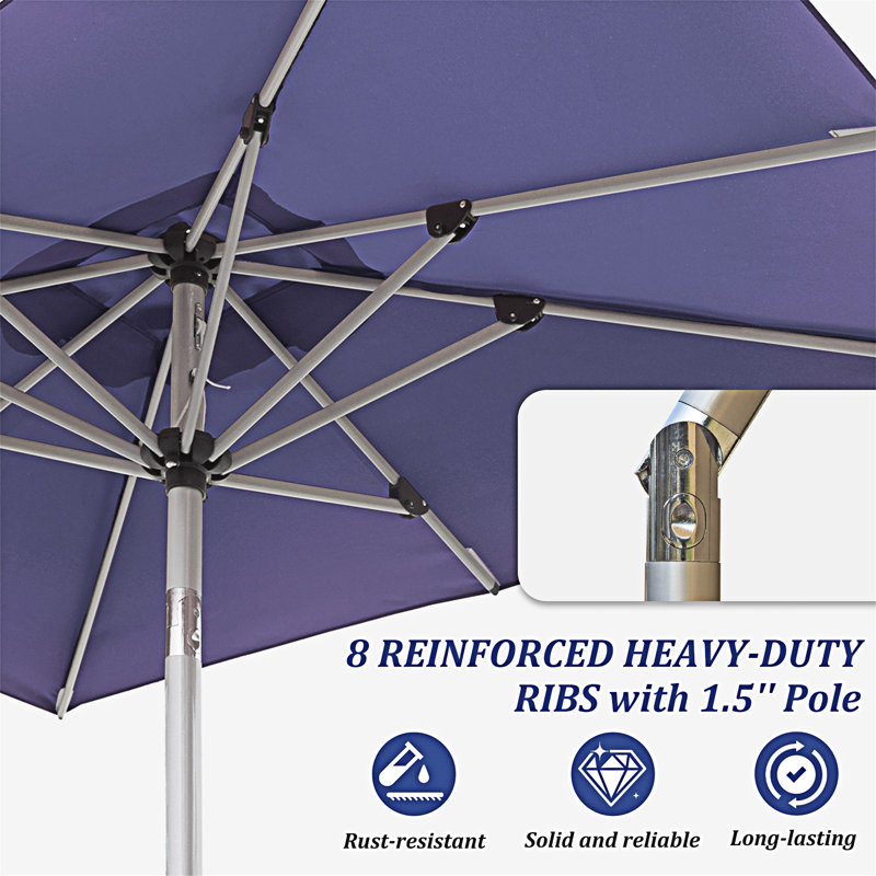 Parasol de patio rectangulaire avec fonction d'inclinaison à manivelle, base marine non incluse, 89.38" W x 70.88" D, Marine