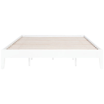 Universal White Bed Frame For Eastern King, Fully Slatted Frame, No Box Spring, Rubberwood Build King Platform Bedroom, Construction, Pre - Drilled Headboard Customization