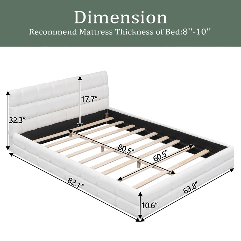 Grand lit plateforme tapissier, Blanc