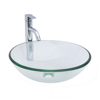 Bathroom Artistic Tempered Glass Vessel Bathroom Sink With Chrome Faucet And Pop-Up Drain, Clear(Includes Only The Bathroom Sink)