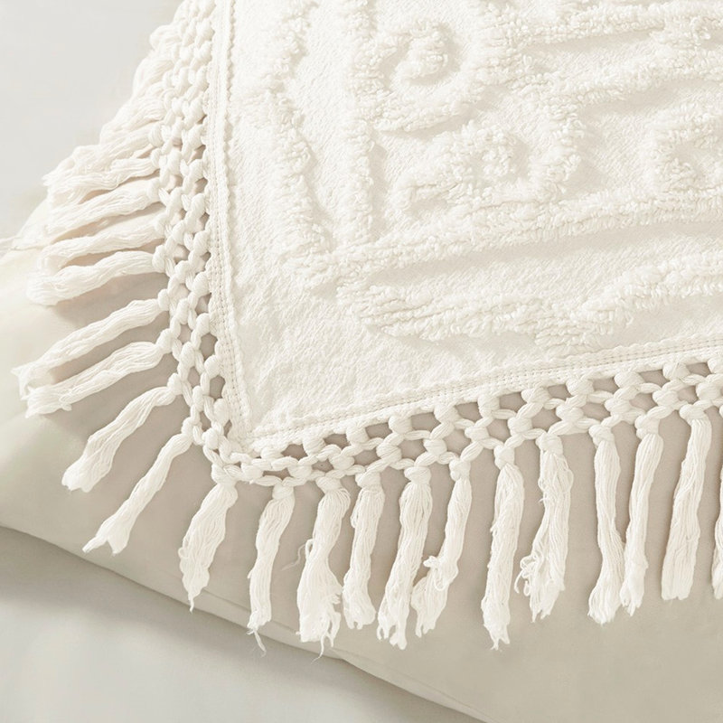 Couvre-lit à médaillon en coton chenille, King Comforter + 2 Additional Pieces, Blanc cassé